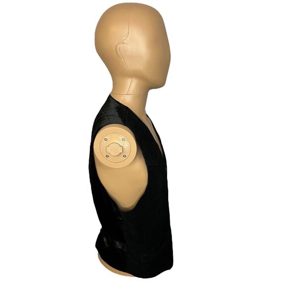 VTG MODAL of NEW YORK Black Leather Cut to Fit Dress Vest Snap Buttons Medium - Picture 5 of 6